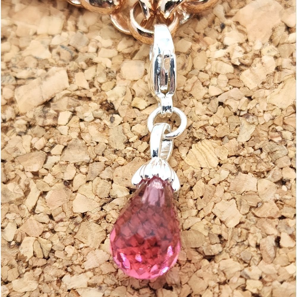 5/$21 🦉 SILVER PINK CRYSTAL DANGLE CLIP CHARM FOR BRACELETS AND NECKLACES